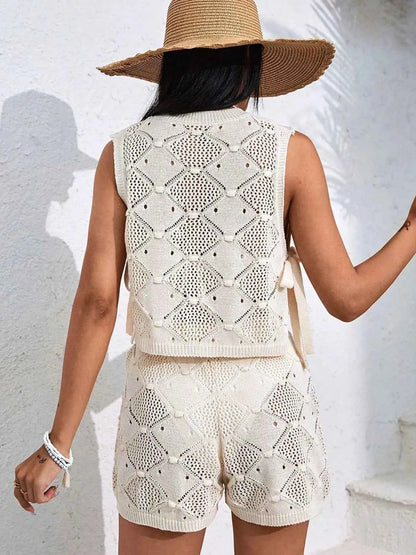 Diamond Pattern Sleeveless Top and Shorts Knit Set
