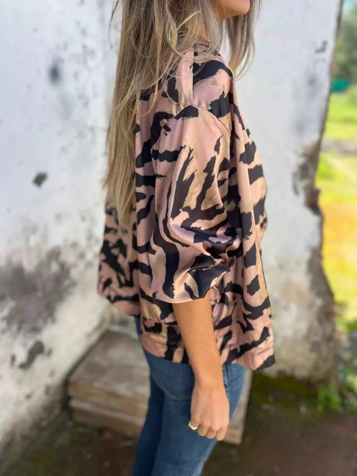 Full Size Zip Up Zebra Print Bomber Jacket Plus Size