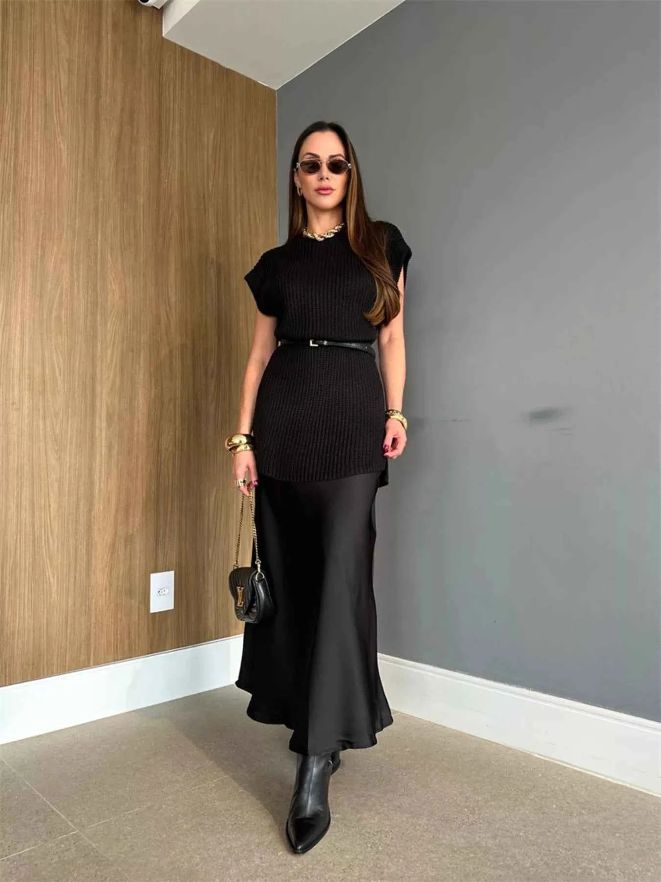 Round Neck Cap Sleeve Sweater Dress