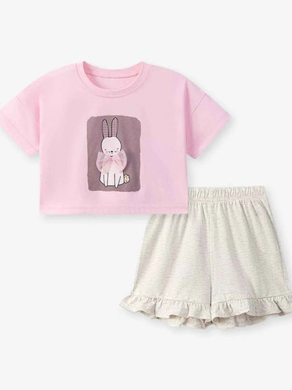 Children's Bunny Round Neck Top and Shorts Set