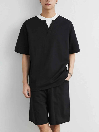 Men's Plus Size Half Sleeve Top and Shorts Set