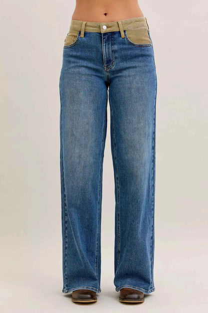 Judy Blue MR Column Straight Jeans with Corduroy Waist