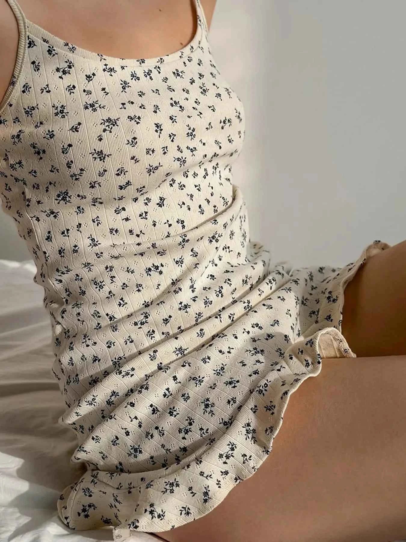 Floral Print Ruffle Hem Cami Lounge Dress