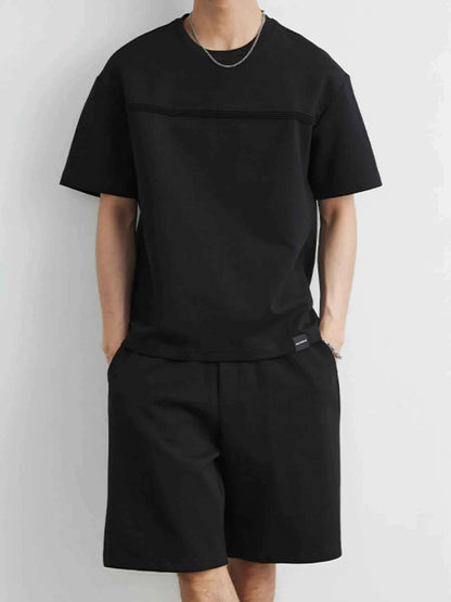 Men's Plus Size Round Neck Short Sleeve Top and Shorts Set