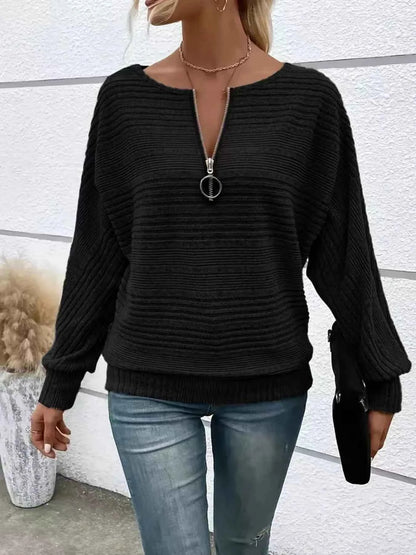 Ribbed Knit Quarter Zip Sweatshirt