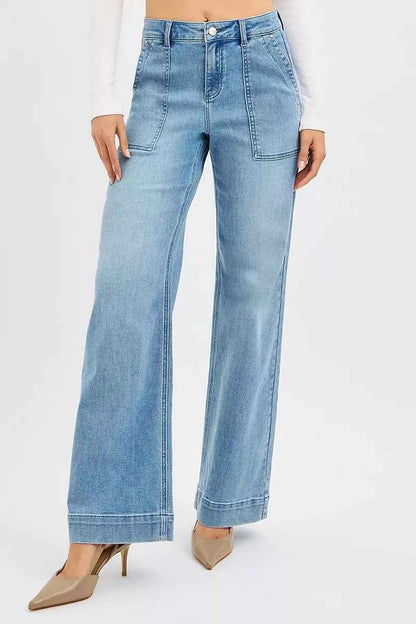RISEN Full Size High Rise Straight Leg Jeans with Front Pockets Plus Size