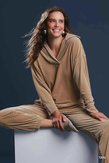 Umgee Soft Thermal Collared Long Sleeve Top