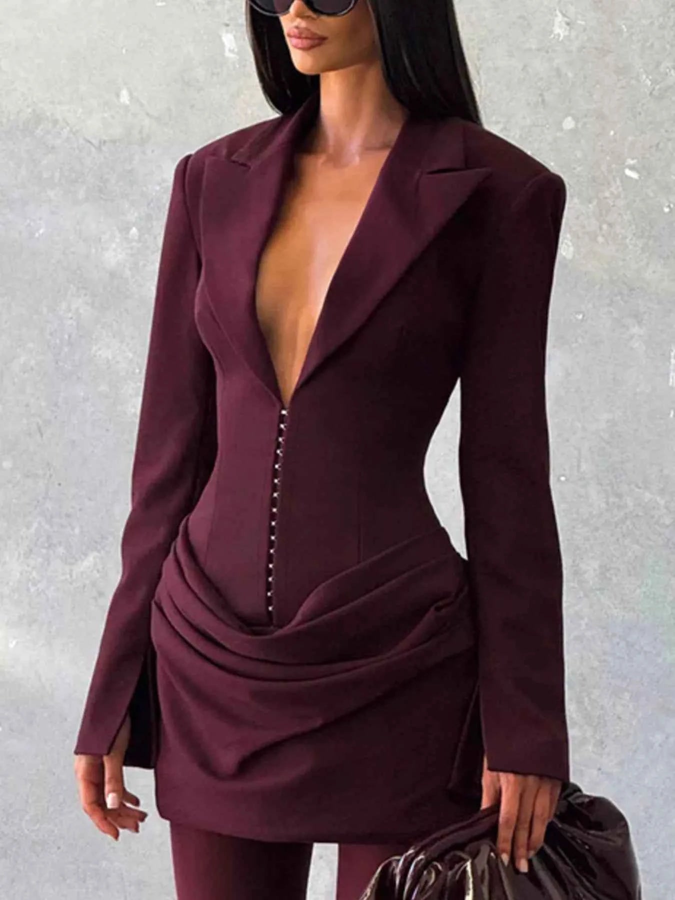 Full Size Blazer-Style Long Sleeve Mini Dress Plus Size