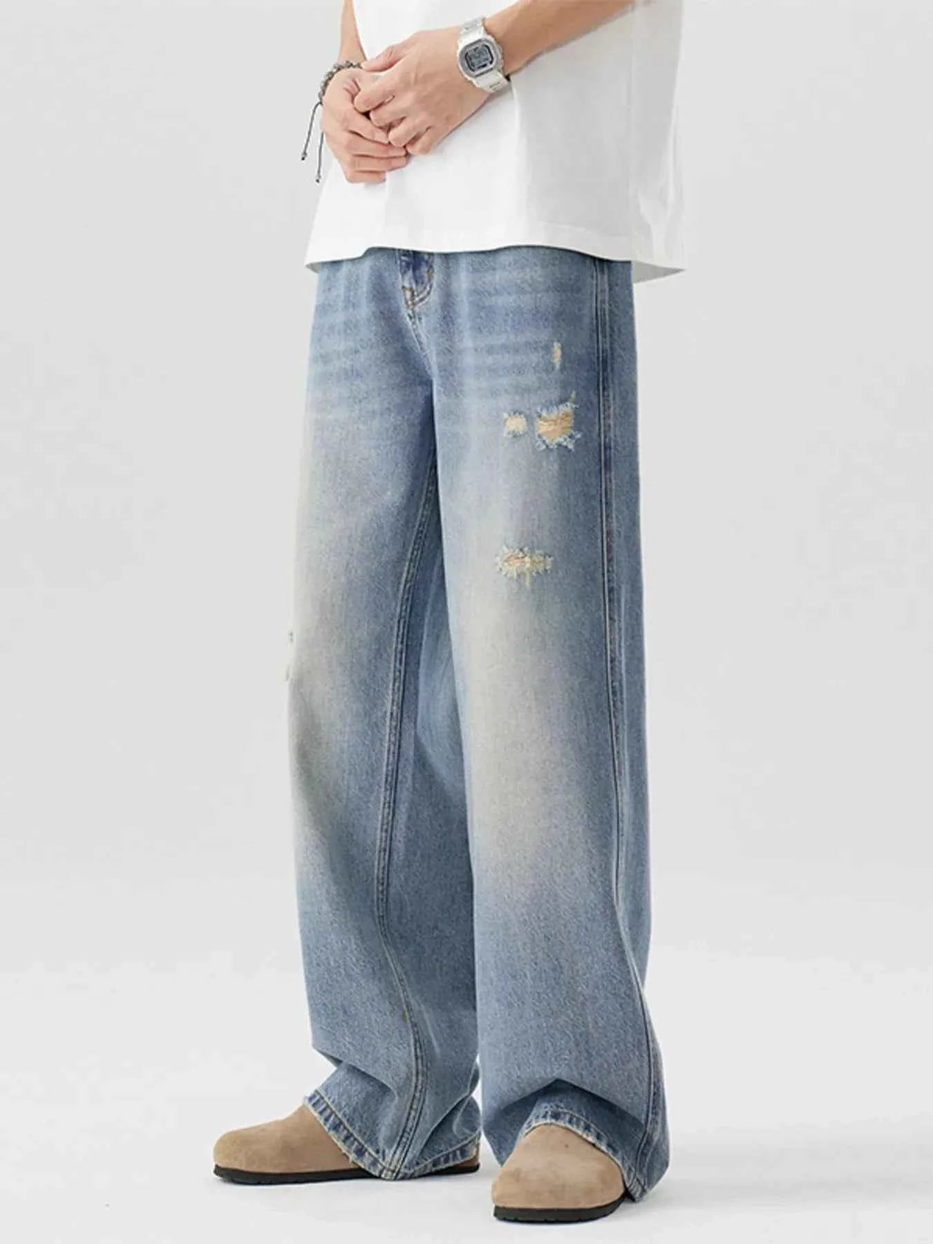 Men's Distressed Wide Leg Jeans