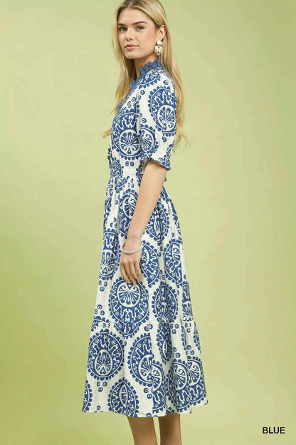 Umgee Paisley Smocked Waist Midi Dress