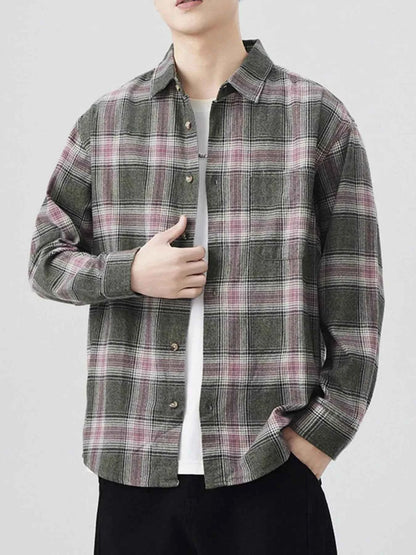 Men's Plus Size Plaid Button Up Long Sleeve Shirt