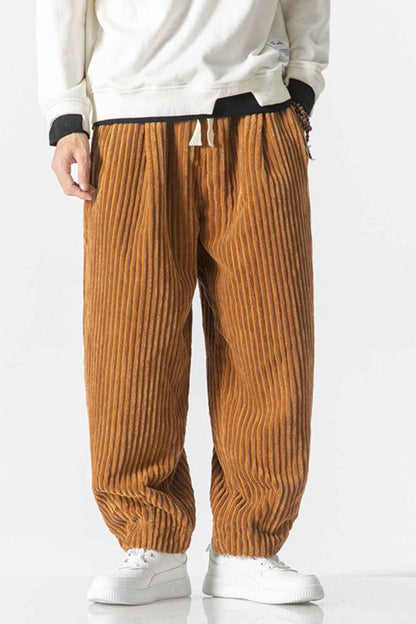 Men's Plus Size Corduroy Wide Leg Casual Pants