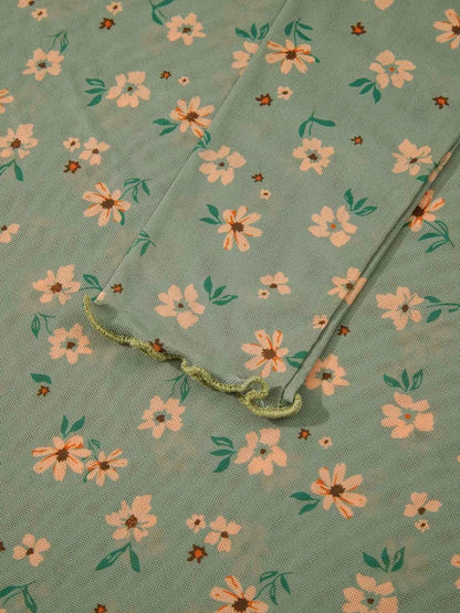 Floral Print Mesh Long Sleeve Top