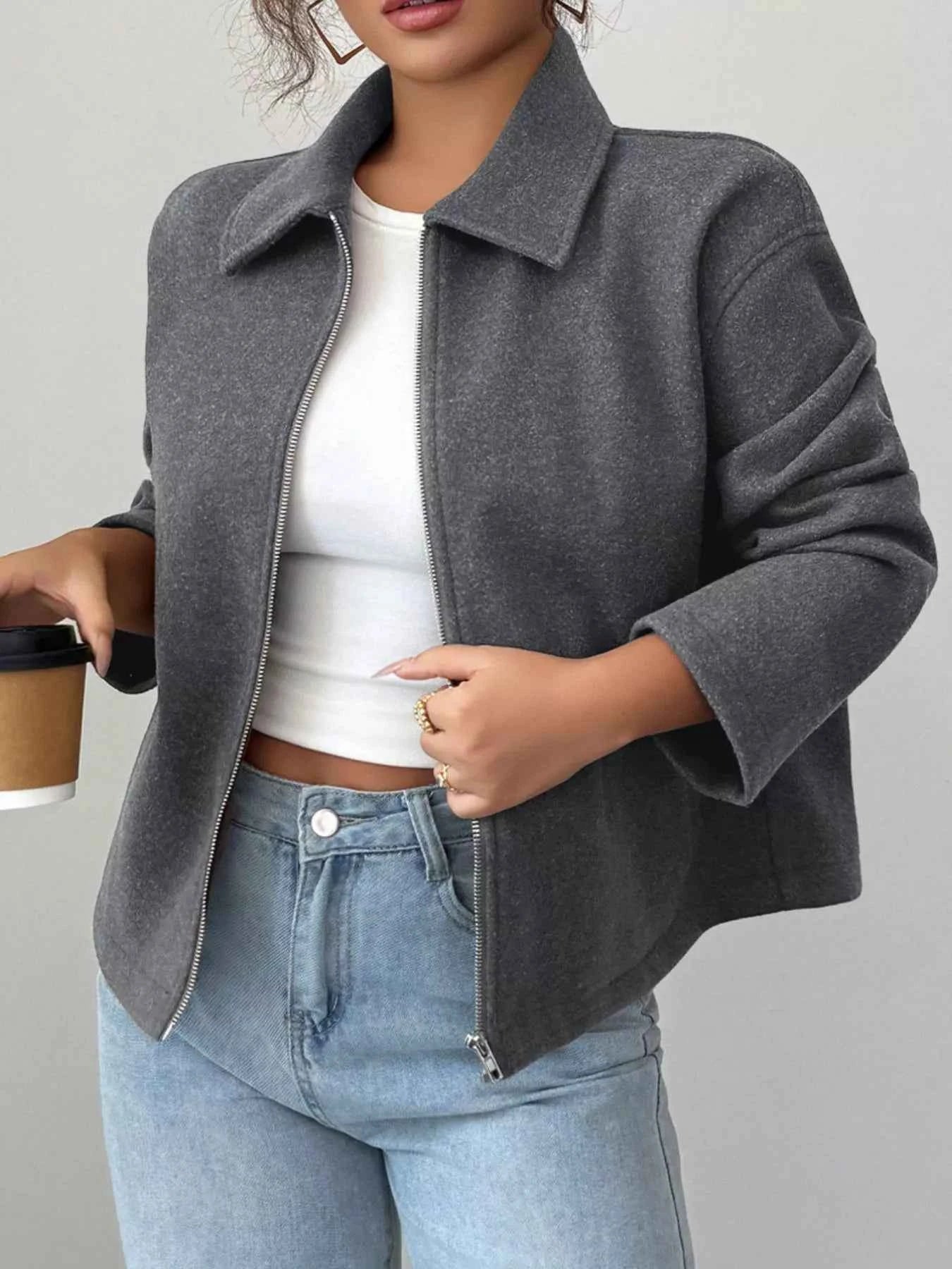 Casual Zip-Up Long Sleeve Jacket