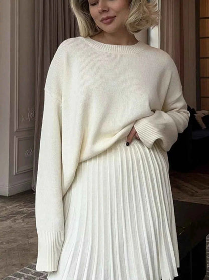 Ribbed Hem Round Neck Sweater
