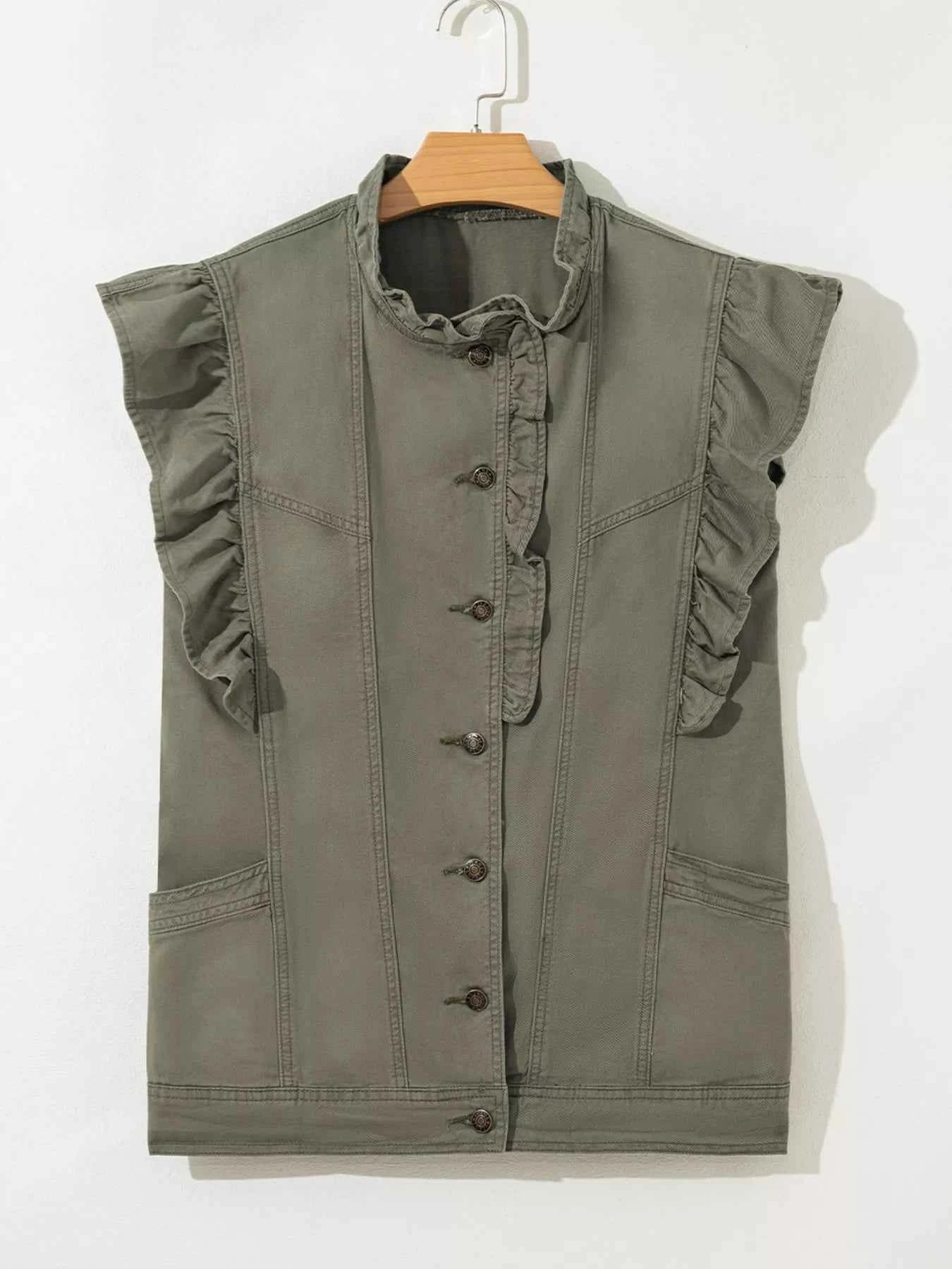 Ruffled Patchwork Denim Jacket Vest