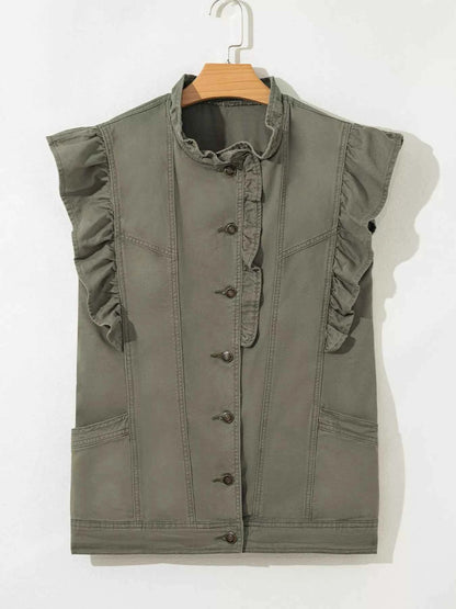 Ruffled Patchwork Denim Jacket Vest