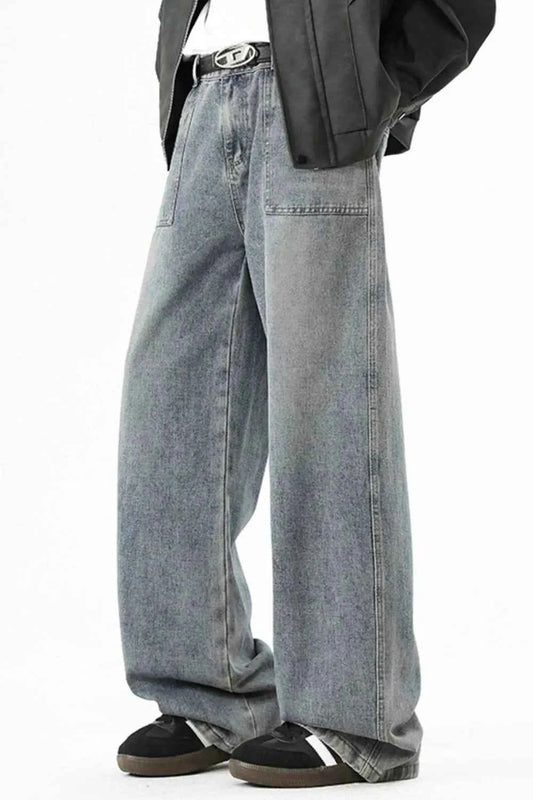 Men's Full Size Wide Leg Vintage Wash Jeans Plus Size