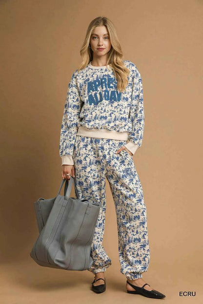 Umgee Scenic Print Casual Sweatpants