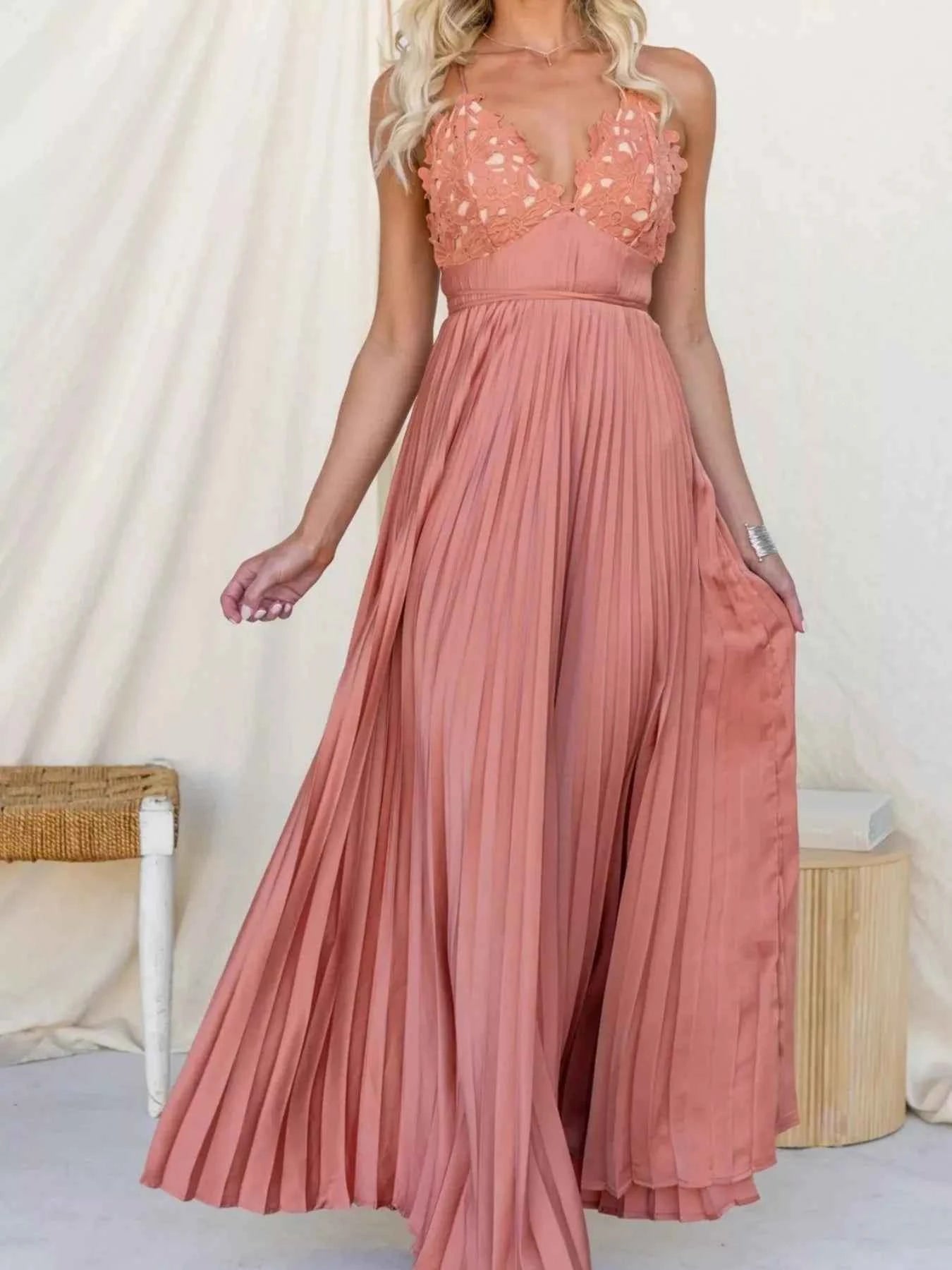 Pleated Backless Maxi Cami Dress