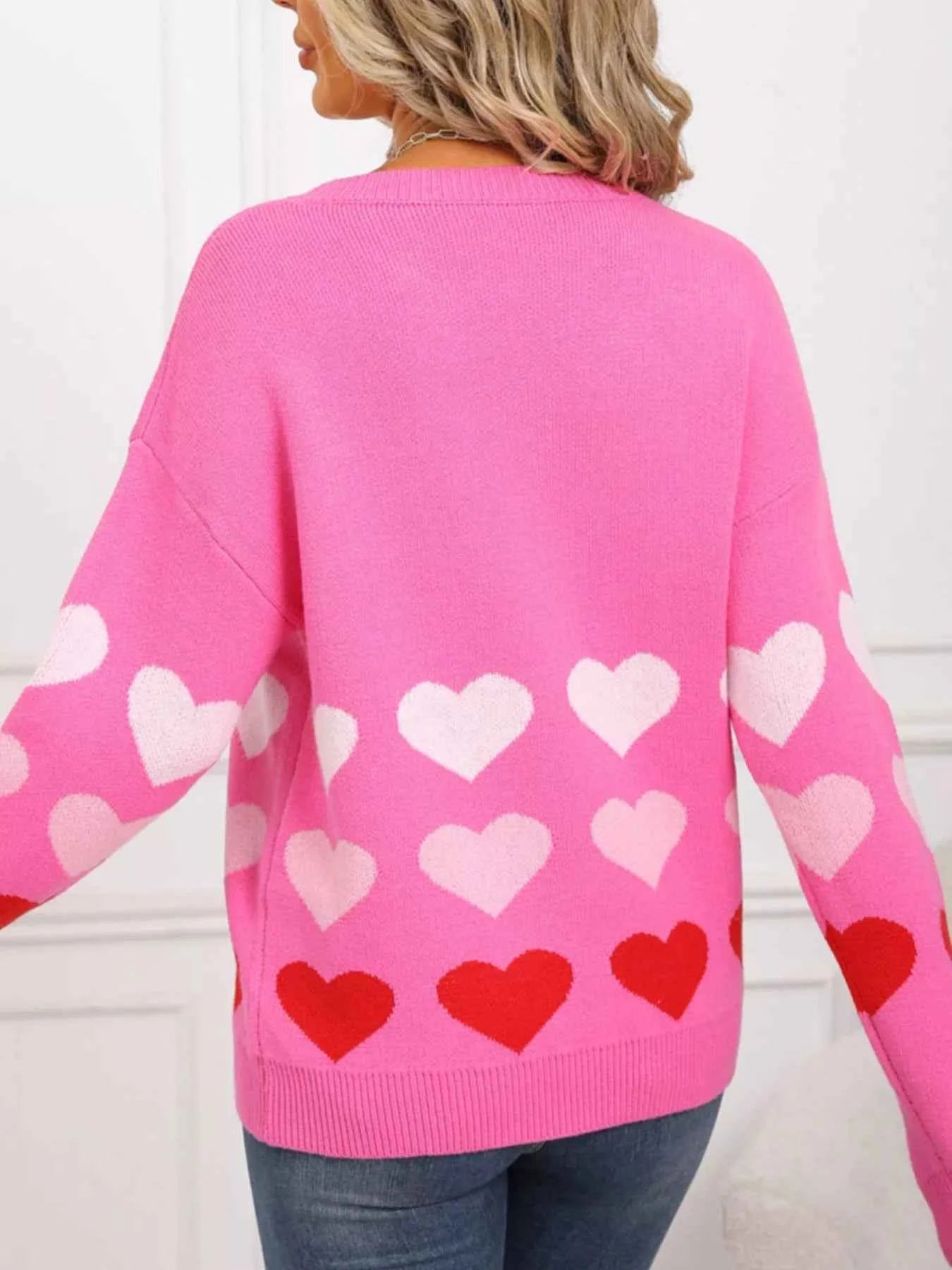 Valentine's Day Heart Pattern Crew Neck Sweater