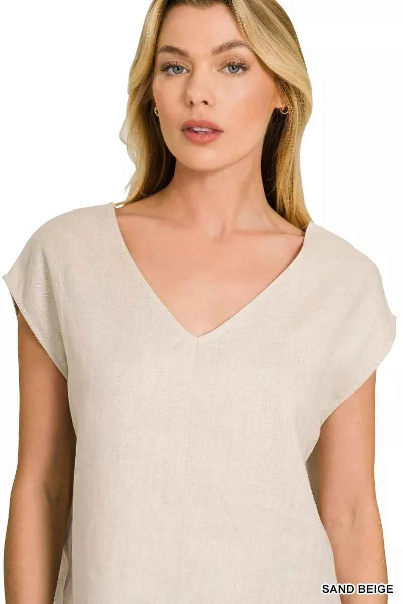 Zenana Linen V-Neck Sleeveless Top