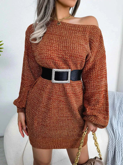 Multi-Color One-Shoulder Sweater Dress