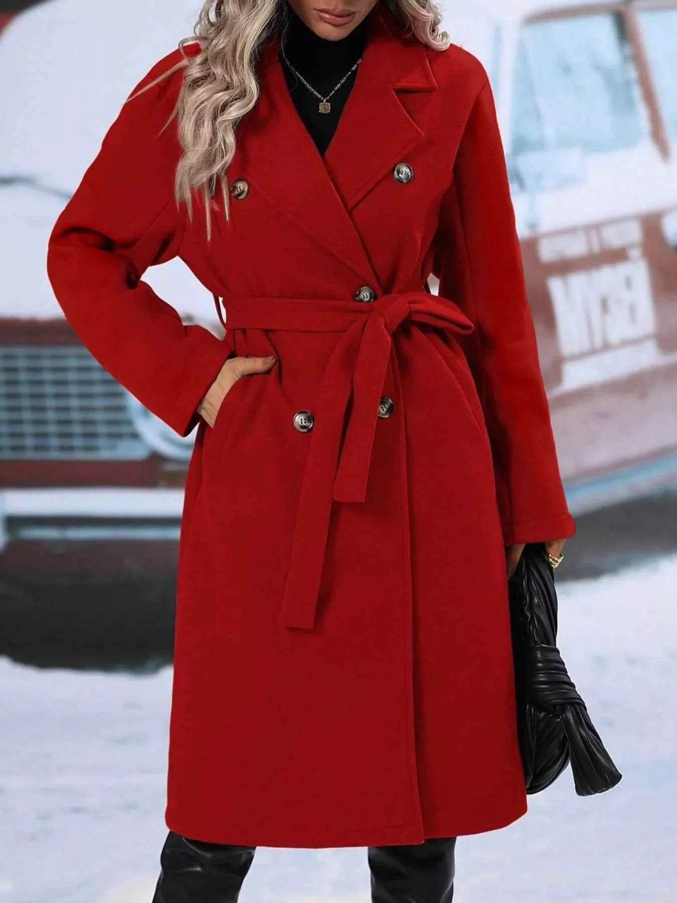 Double-Breasted Tie Waist Coat