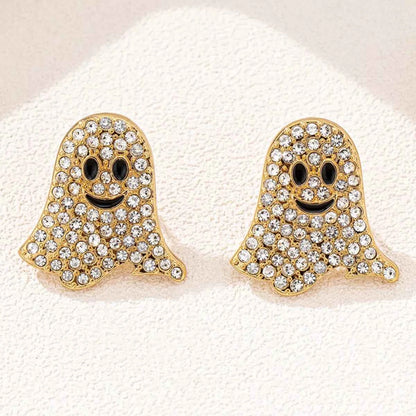 18K Gold-Plated Rhinestone Halloween Ghost Earrings