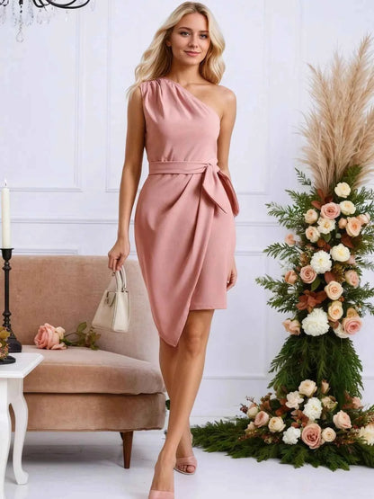 One-Shoulder Wrap Dress with Bow Detail