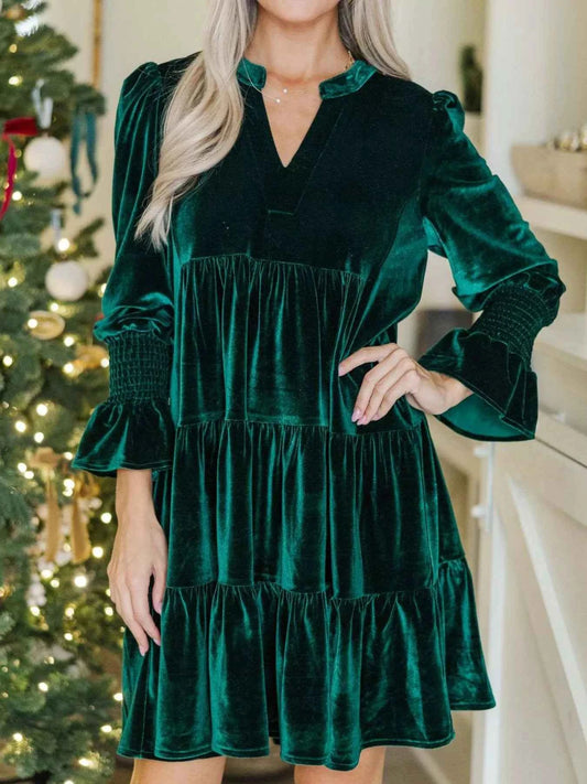 Velvet Tiered Notched Mini Dress
