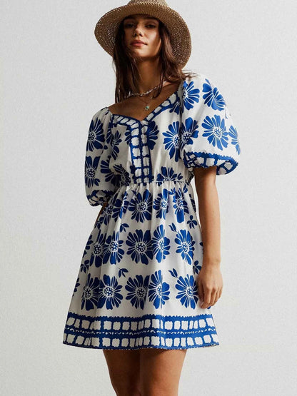 Floral Print Puff Sleeve Mini Dress