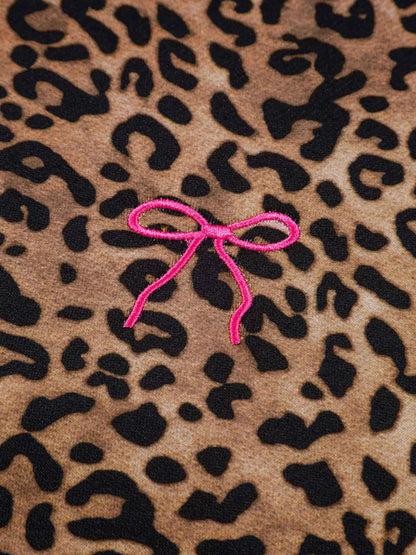 Leopard Print Contrast Trim Long Sleeve Top and Pants Set