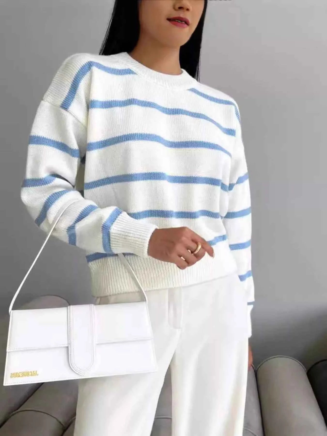 Striped Knit Round Neck Sweater