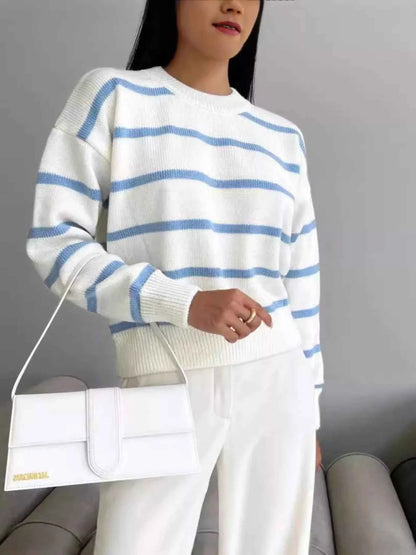 Striped Knit Round Neck Sweater