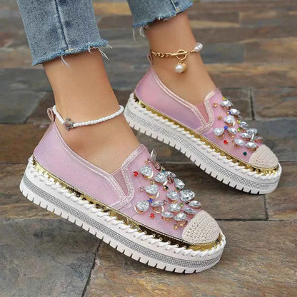 Rhinestone Decor Platform Loafers