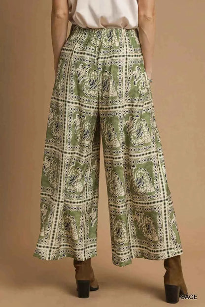 Umgee Bohemian Print Pants with Pockets