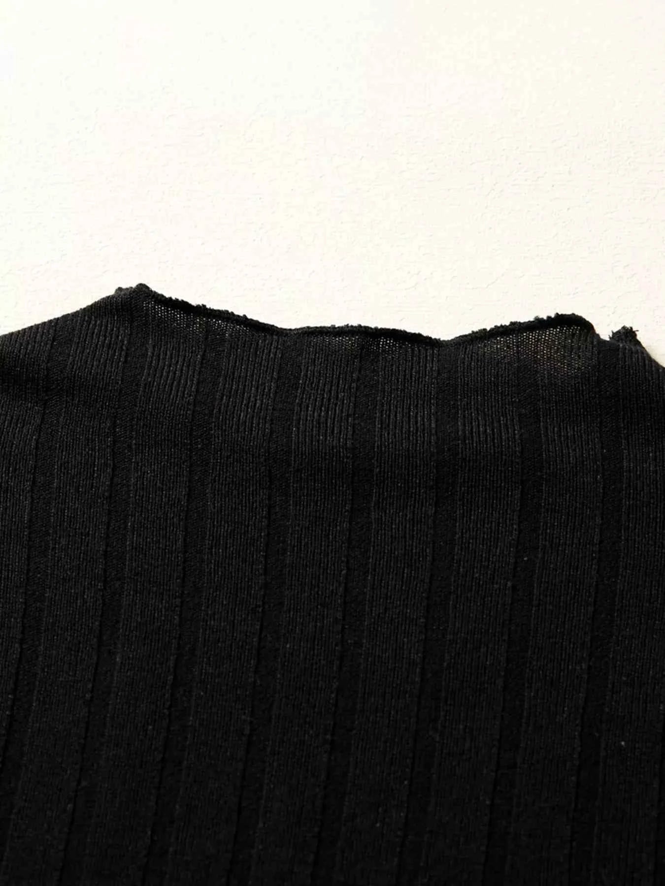 Frilled Neck Ribbed Knit Patchwork Long Sleeve Mini Dress