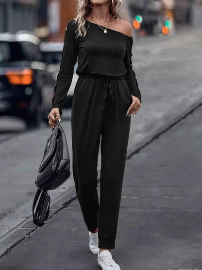 One Shoulder Long Sleeve Jumpsuit
