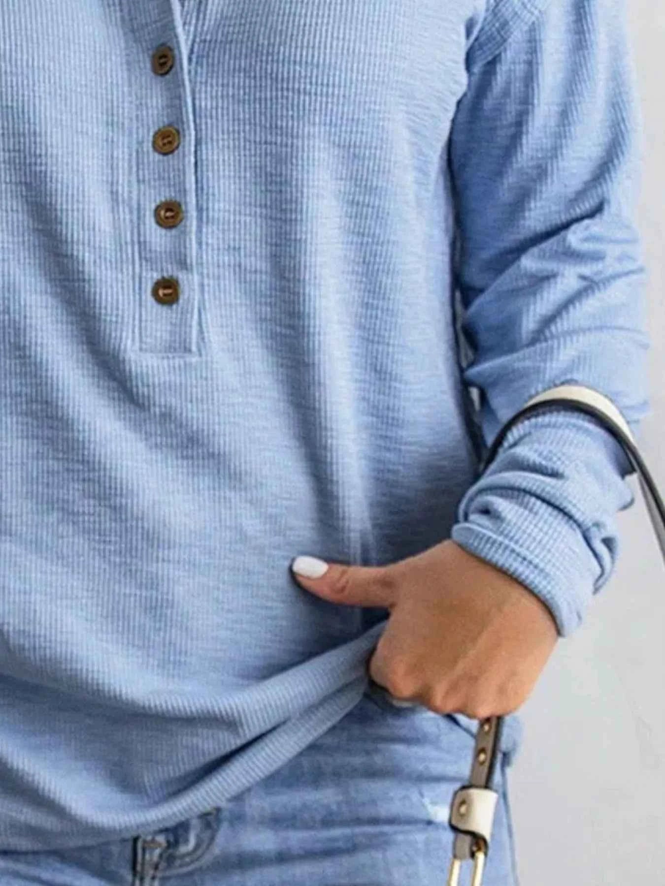 Full Size Button Detail Long Sleeve Top Plus Size