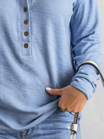 Full Size Button Detail Long Sleeve Top Plus Size