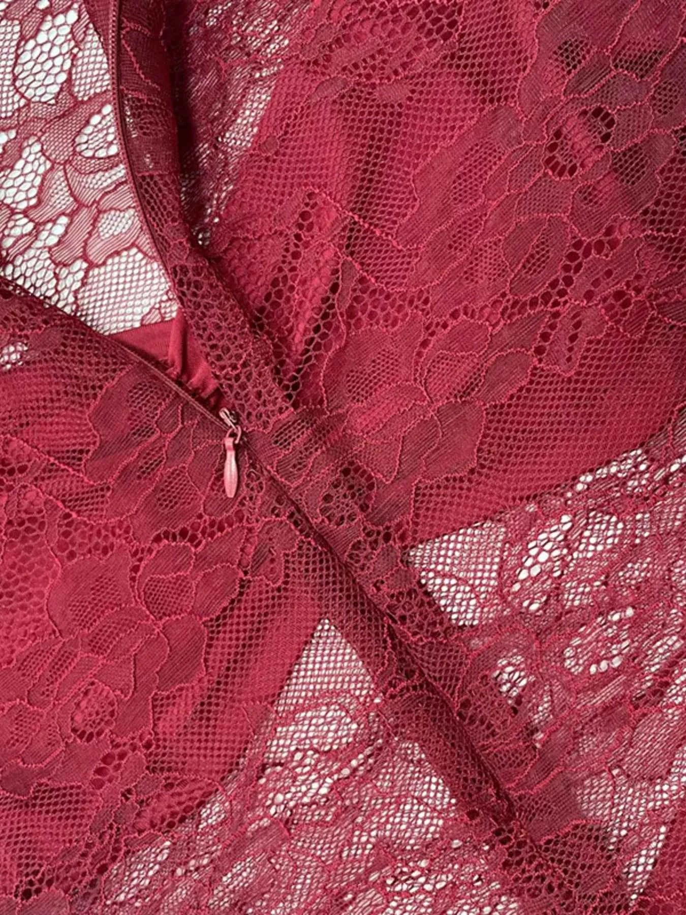 Lace Sheer Mock Neck Long Sleeve Maxi Dress