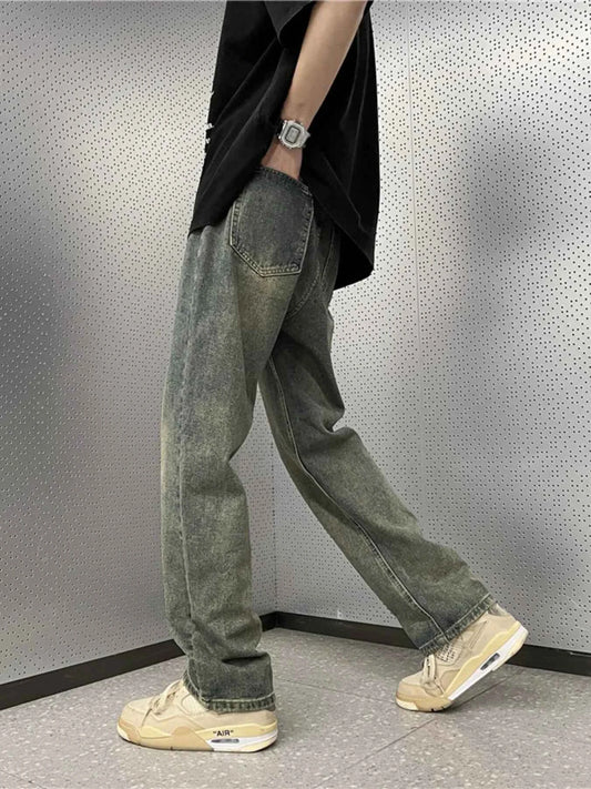 Men's Full Size Vintage Wash Wide Leg Jeans Plus Size