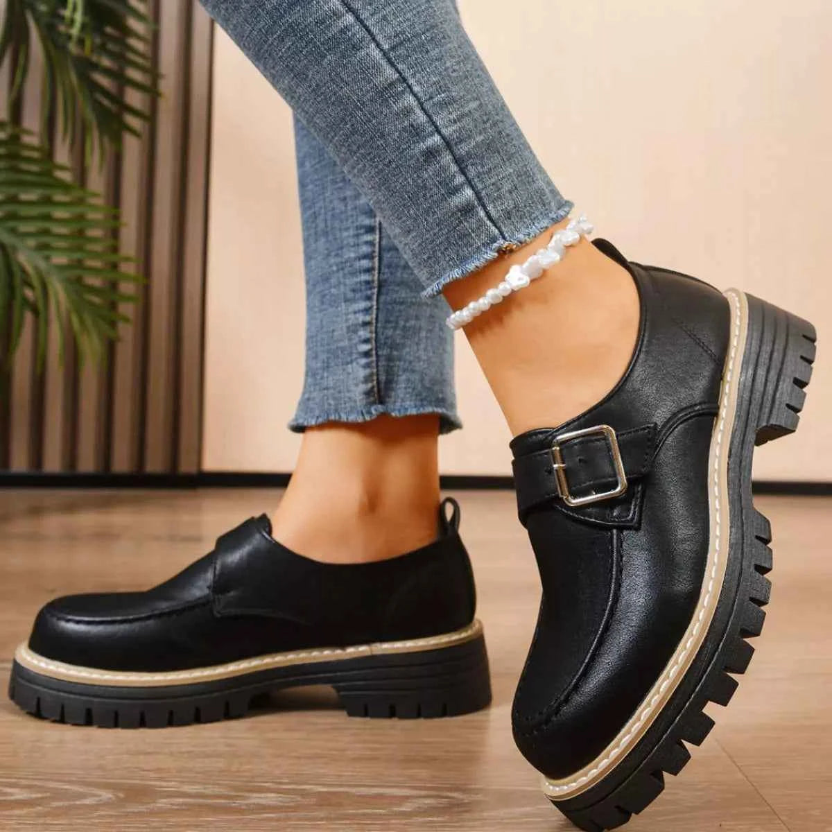 Round Toe Buckle Loafers