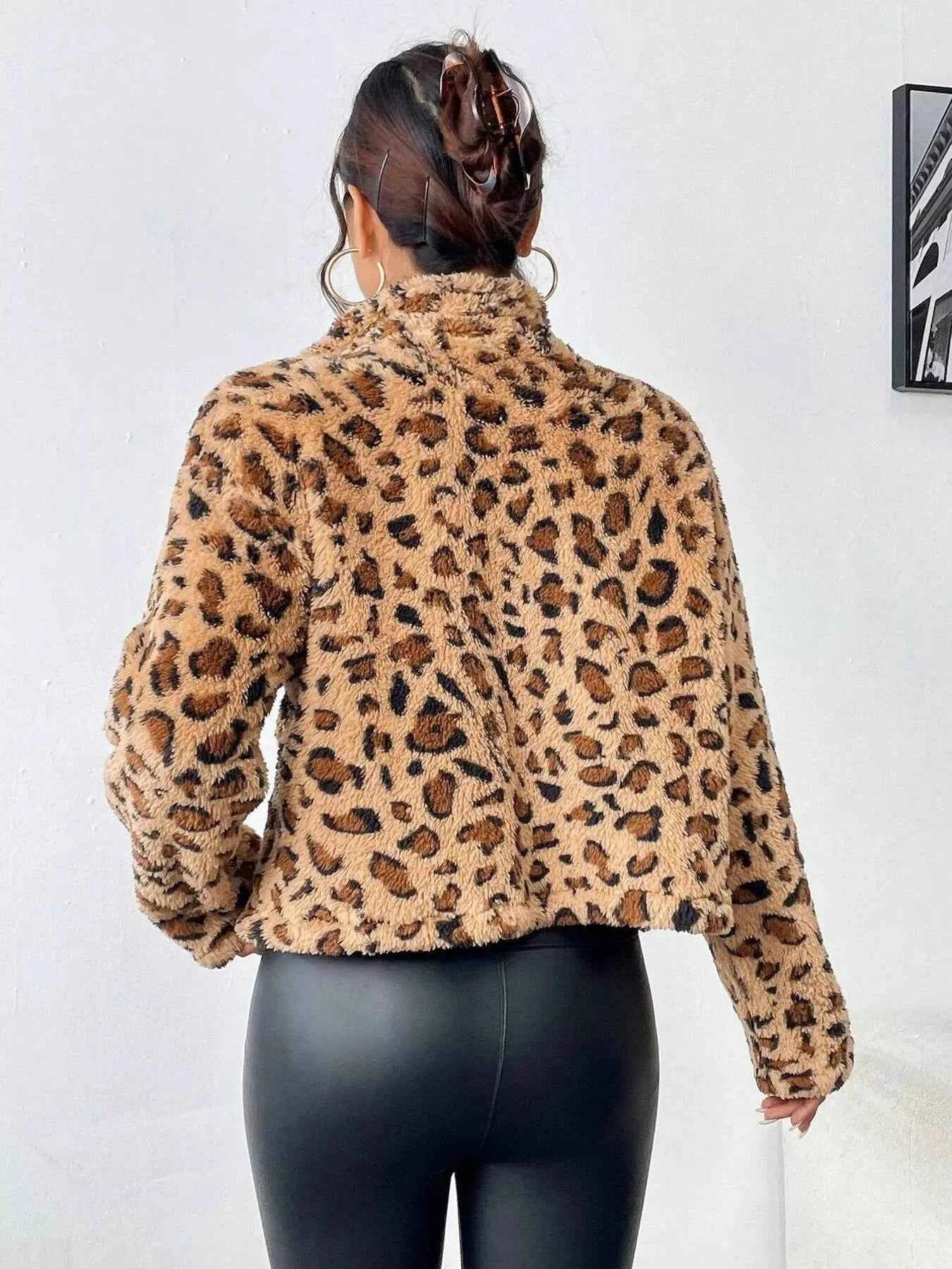 Leopard Fuzzy Zip-Up Jacket