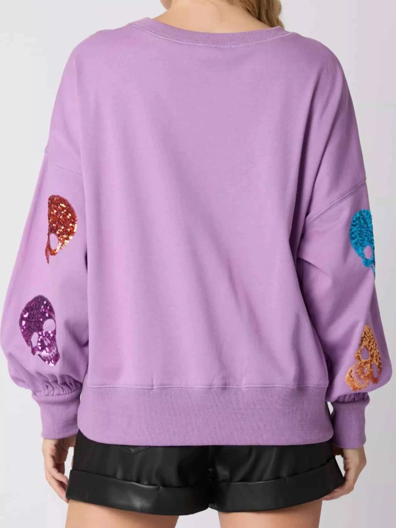 Halloween Colorful Skull Sequin Oversized Sweatshirt