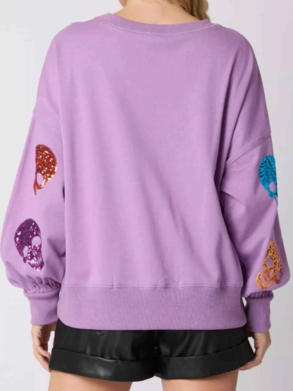 Halloween Colorful Skull Sequin Oversized Sweatshirt