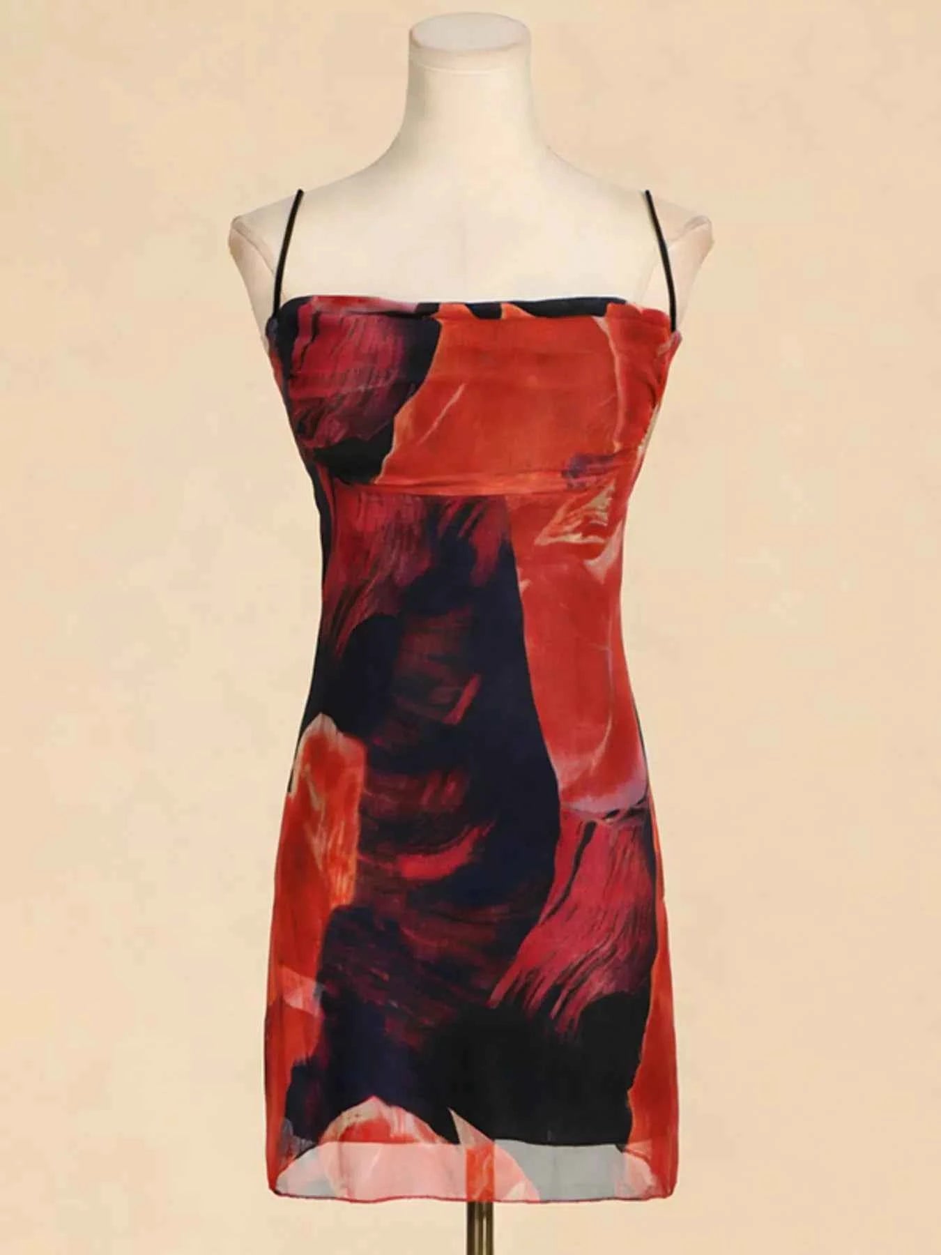 Printed Spaghetti Strap Mini Dress