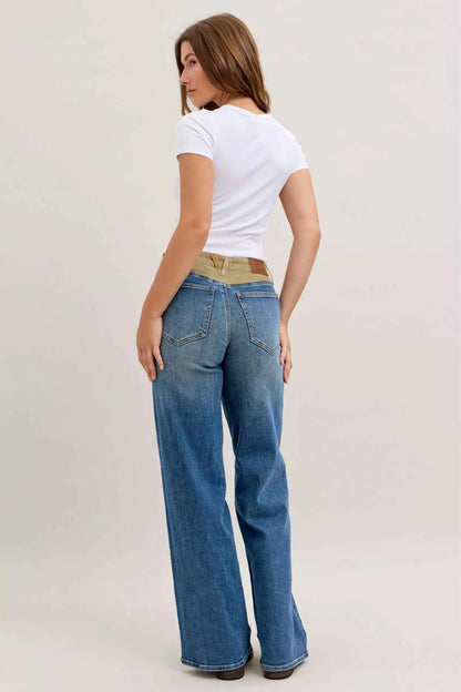 Judy Blue MR Column Straight Jeans with Corduroy Waist