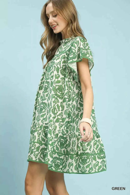 Umgee Abstract Print Babydoll Mini Dress